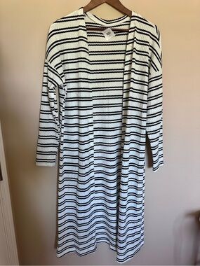Black Stripe Print Open Front Duster Cardigan